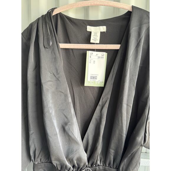 4 for $10 H&M Wrap Dress Black Satin XS NWT - Picture 3 of 4